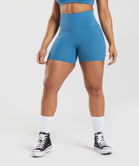 Women's Gymshark Legacy Ruched Tight Shorts Blue | NZ 2UNBYP